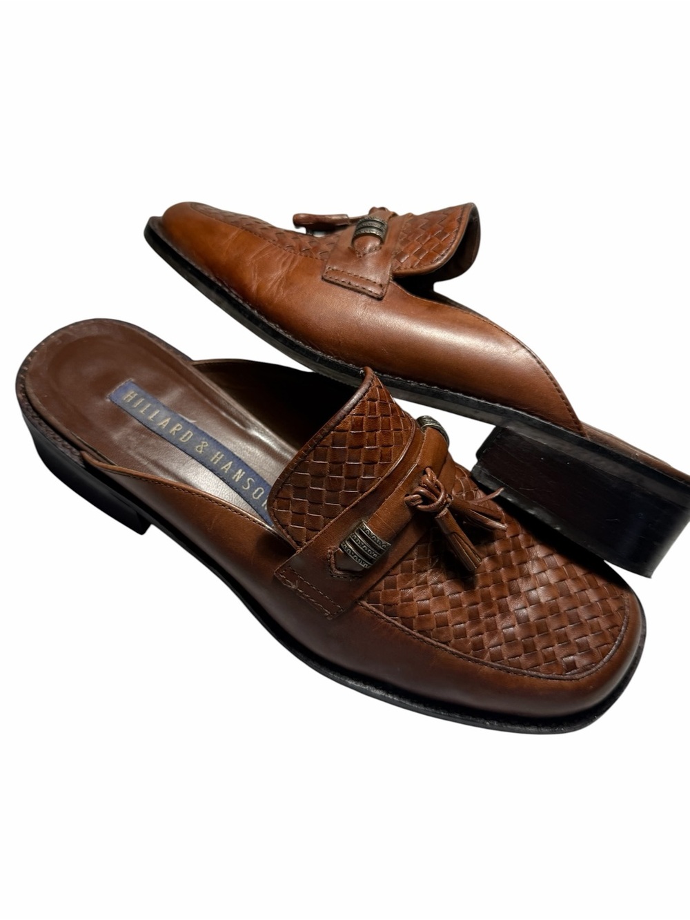 Hillard & Hanson Brown Woven Leather Tassel Loafers Mules Womens 7.5 - Picture 7 of 16